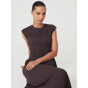 REISS Ava Mesh-Panel Belted Pleated Midi Dress